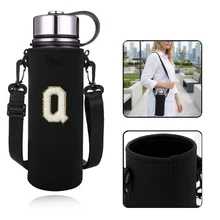 1个550-1500毫升运动水壶保温袋，带肩带和可调节水壶套，并绣有A-Z字母。 - 黑色 - 查看 43