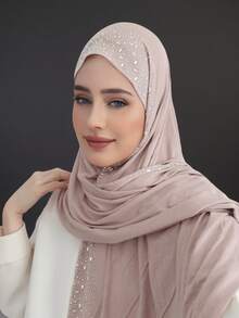 1pc Women's Popular Crystal Solid Color Knitted Headscarf Shawl, Soft Hijab Scarf, Casual Long Scarf - A - View 25