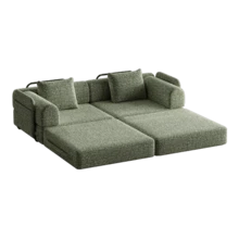 [Patented Design] 2-In-1 Chenille Sofa Bed With Storage In Armrests, Three Metal Frames, Multiple Configuration Options. - 綠色 - 查看 5