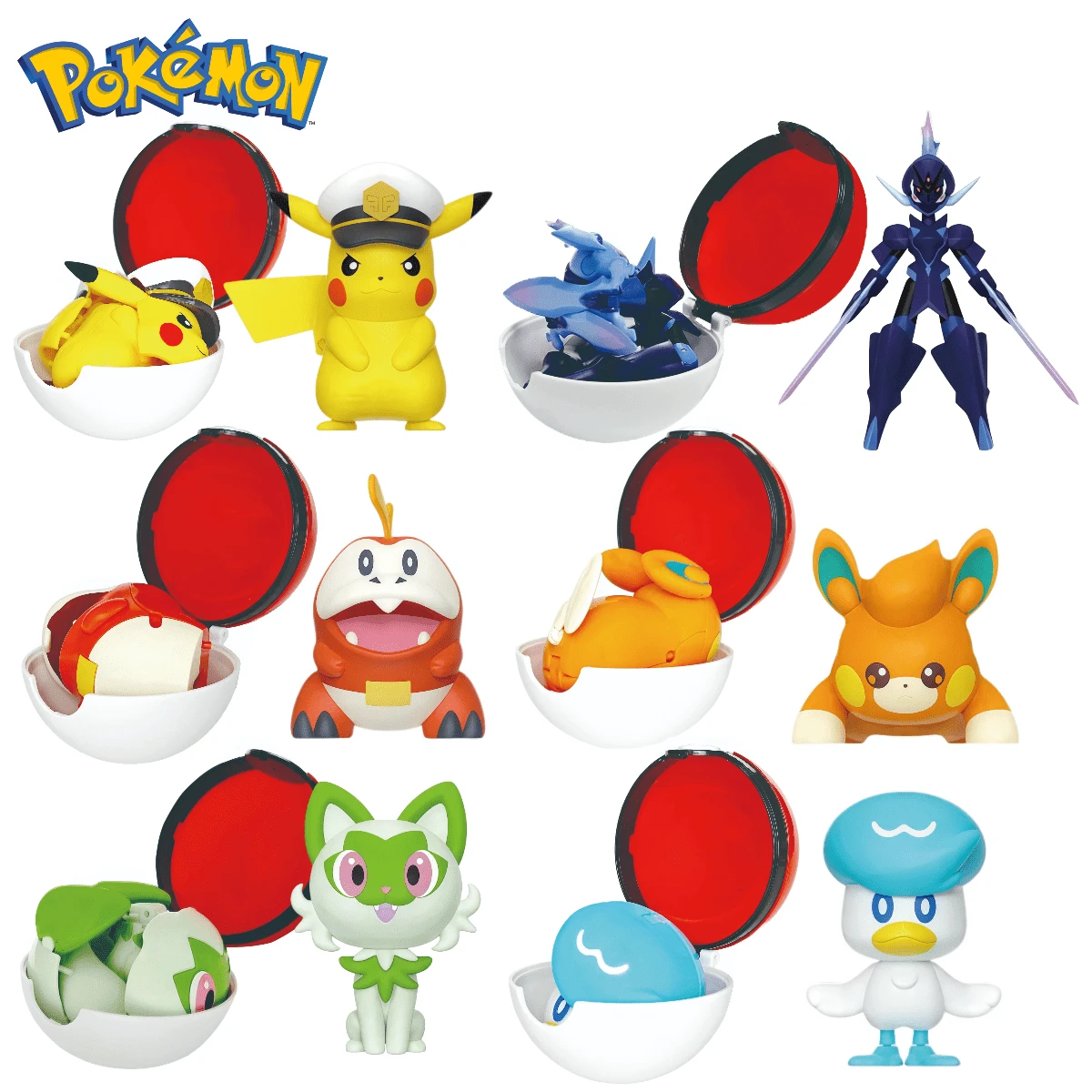 pokemon 6款正版可变形精灵球系列手办玩具，包括队长塞鲁莱奇、弗科科、夸克斯利、帕米等动漫人物桌面摆件模型收藏玩具 - 彩色 - 查看 1