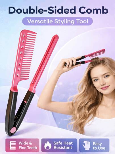 Hair Straightening Brush, V Shaped Hair Styling Comb, Detangling Comb, Hair Styling Tool, Hair Care Comb, Hair Volumizing Comb, Hair Sectioning Comb, Hair Grooming Comb, Hair Shaping Comb, Hair Styling Brush, Hair Straightener Brush, Salon Hair Tool, Home Hair Styling Accessory, Professional Hair Comb, Daily Hair Care Tool