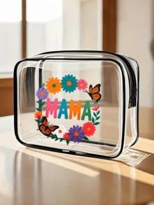 1pc Floral Pattern Makeup Bag, MAMA Print Cosmetic Bag, Zipper Multi-Functional Organizer Pouch, Mother's Day Gift, Gift For Women And Girls, Ladies Gift Bag, Inspirational Gift, Thank You Gift Makeup Bag, Suitable For Travel, Business, Vacation, Daily Use, Sports, Fitness, Beach Travel Essentials - Multicolor - View 5