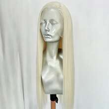 Platinum Blonde Long Straight Lace Front Wigs For Women Pre Plucked Hairline 60 White Blonde Bone Yaki Straight Synthetic Hair - Multicolor - View 6