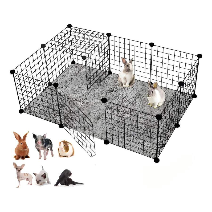 CASALIVA Valla para Mascotas con Puerta,12 Piezas Bricolaje Corral para Mascotas de Metal,Parque para Mascotas,Corral para Mascotas para Animales Pequeños,Jaula Modular,Conejos Gatito,Cachorro,Hámsters - Negro - Ver 1