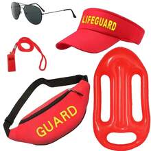 1/2/3/4/5 Pcs Summer Lifeguard Costume Accessories Set, Holiday Fun Role Play, Beach Sun Hat, Red Stylish Sunglasses, Whistle, Surfboard Waist Bag, Beach Vacation Party - Multicolor - View 14