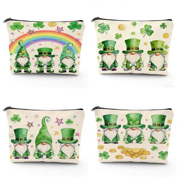 Pack The Lucky Magic Of Ireland Into Your Bag! Essential For Earth Day, Spring/Summer Vacation Travel, This St. Patrick's Day Cosmetic Bag Features A Watercolor-Style Elf, Rainbow, Lucky Clover, And Gold Coins - A Thoughtful And Interesting Gift. Ample Capacity To Store All Cosmetic Essentials, Can Also Be Used As A Pencil Case, Earphone/Cable Organizer, Or Portable Travel Pouch.