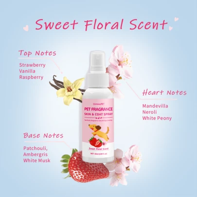 ORIMINOPET 甜美花香型狗狗喷雾，持久留香，适合各种体型和品种的宠物，是节日送给宠物的完美礼物，给您的毛茸茸朋友一份特别的礼物吧！