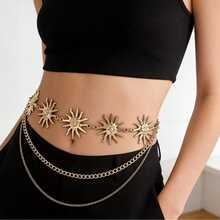 1件装女士夏季沙滩腰链/金色腰带，千禧太阳多层链条配饰，腰链，裤链，腰带，多层金银日月链条腰带，女士沙滩裙身体链，金属腰链，腰珠裤链，银色腰链，身体饰品，哥特风配饰，西部风金色链条腰带，日常通勤风格腰带，适合日常聚会和度假的连衣裙配饰 - 多色 - 查看 13