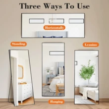 65"X24" Full-Length Mirror With Aluminum Alloy Frame, Standing Design For Bedroom, Black - Rect-black - View 3