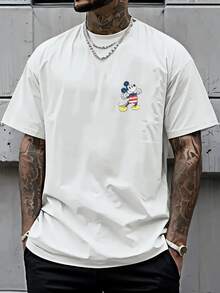 Disney Licensed Men's Short-Sleeved Mickey Mouse Print T-Shirt, New Spring/Summer Style, Breathable Round Neck, Casual And Comfortable. A Fashionable Street Style T-Shirt, Unisex Disney Short-Sleeved Shirt, Casual Wear, Suitable For Everyday Wear. - trắng - Xem 2