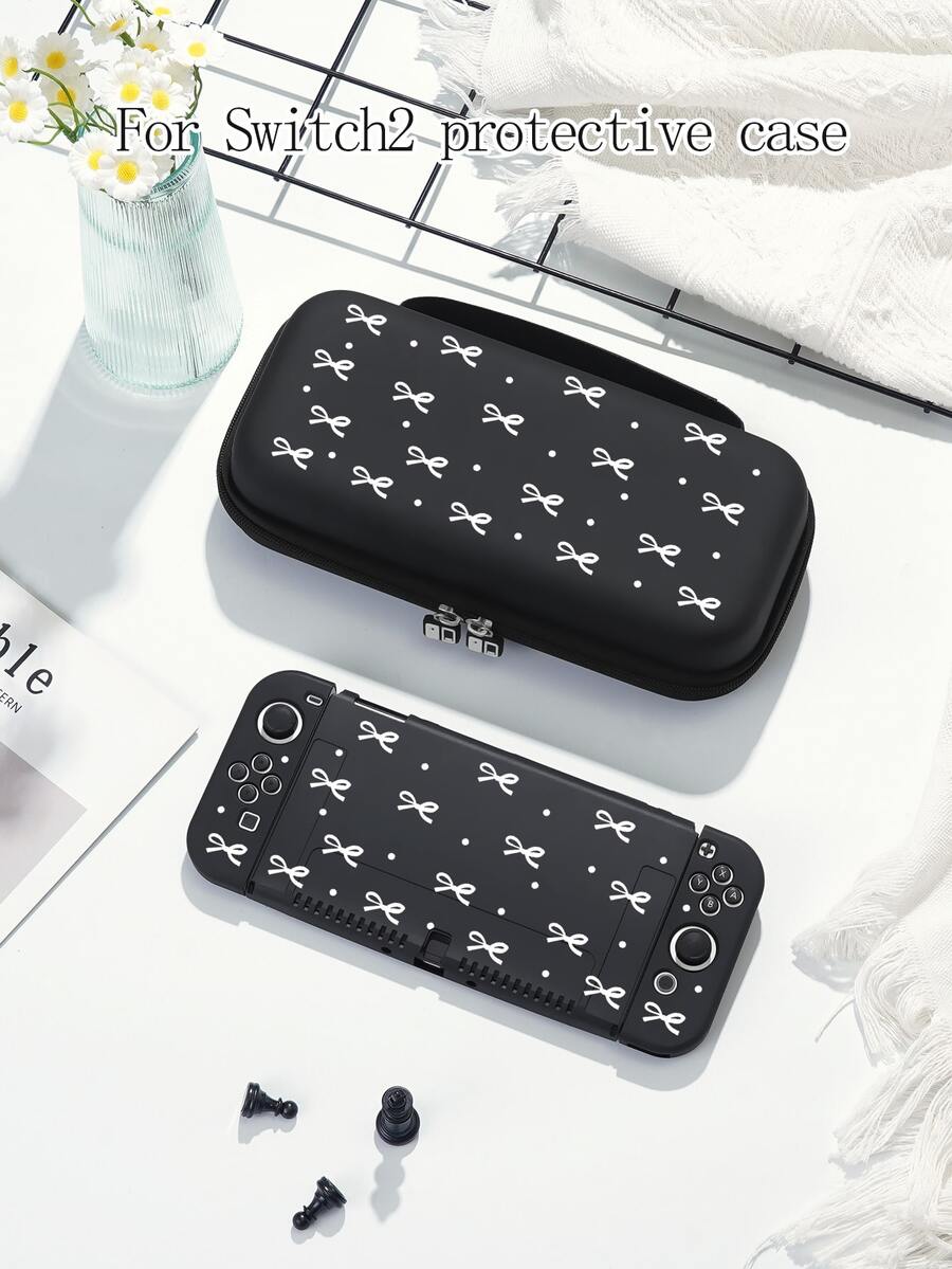 1个白色蝴蝶结波点图案保护套，兼容Switch第二代（2025款），Switch/Switch NS/Switch OLED/Lite，Switch游戏机配件，全套包含收纳袋、卡槽底座，是送给Switch玩家的最佳礼物。 - 彩色 - 查看 1