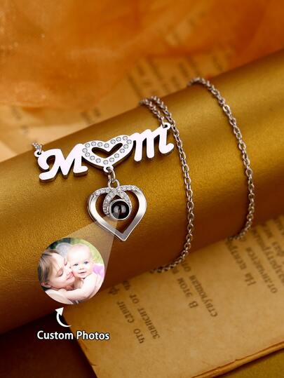 Custom Photo Projection "Mom" Heart Necklace | Personalized Jewelry | Gift For Mom | Perfect For Mother's Day & Birthdays