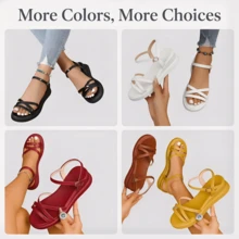 新款时尚黑色蝴蝶花朵女士厚底凉鞋 - 黑色 - 查看 9