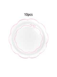 Bộ 10/20/30 chiếc đĩa giấy 7 inch/9 inch màu xanh dương, hồng, đen, viền lượn sóng, đĩa tráng miệng hình nơ, đĩa ăn tối, thích hợp cho đám cưới, tiệc sinh nhật, trang trí bàn ăn. - Ren nhiều màu - Xem 13