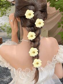 5pcs/Set Floral Decor Cute Hair Clips, Bohemian Style,Summer,Holiday,Travel, Accessories For Women,Festival,Party - Yellow - View 3