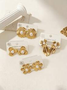 5 paia/set - Orecchini alla moda e minimalisti disponibili - Orecchini, set di orecchini in acciaio inossidabile, stili multipli, orecchini da donna, accessori per amici, il mio ordine recente includeva il servizio di smontaggio degli orecchini da donna. - Dorato - Visualizzare 4