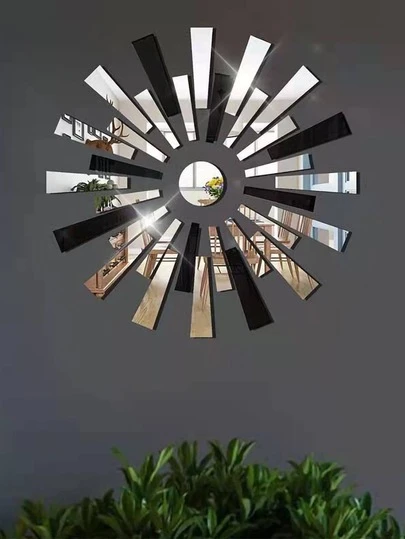 33pcs/Set Silver Black, Gold Black Combination Sun Decoration Mirror Sticker, Detachable Self-Adhesive Acrylic Mirror Wall Sticker, Home Decoration, Bedroom Accessories, Room Decoration;