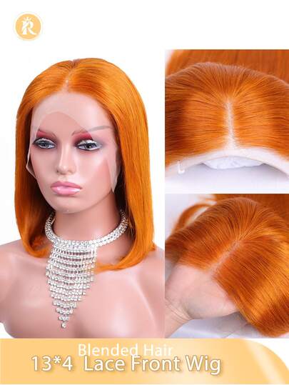 Bob Wigs 6-16inch 180 Density Blended Wigs-A Mix Of Human Blended Hair And Synthetic Straight Lace Front Short Bob Wig Pre Plucked 13x4 Lace Frontal Bob Wig For Women Natural Color Brazilian Remy Straight Blende Hair Wigs Black/Brown/Burgundy/Orange Color