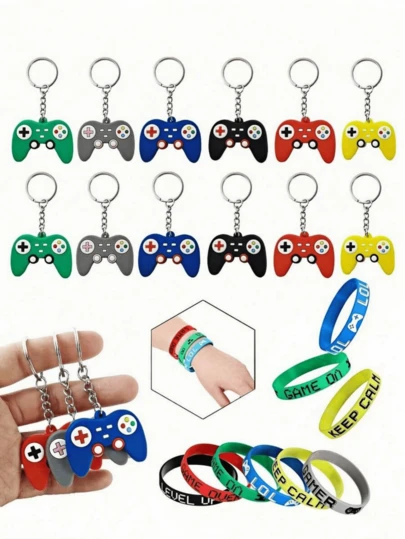 20PCS/10PCS/Video Game Themed Party Favor Set, Video Game Silicone Wristbands, Game Controller Keychains, Suitable For Baby Shower, Birthday Party, Video Game Themed Party, For Baby Boys And Girls, Can Be Used As Birthday Gifts Or Party Favor Bag Fillers.