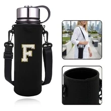 1个550-1500毫升运动水壶保温袋，带肩带和可调节水壶套，并绣有A-Z字母。 - 黑色 - 查看 52