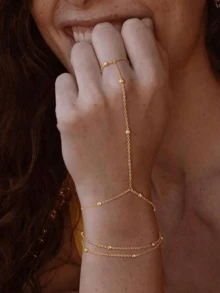1pc Elegant Stainless Steel Gold-Plated Beaded Bracelet, Suitable For Daily Wear And Festivals, Fashionable Accessory For All Seasons - Gold - View 2