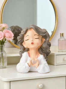 1个北欧风可爱少女树脂化妆品收纳罐，ins风高品质化妆刷架，浴室化妆刷收纳盒，家居装饰，卧室花瓶收纳，节日礼物，生日祝福，派对用品，送给她的礼物，女朋友 - A - 查看 6