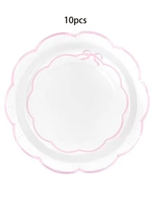 Bộ 10/20/30 chiếc đĩa giấy 7 inch/9 inch màu xanh dương, hồng, đen, viền lượn sóng, đĩa tráng miệng hình nơ, đĩa ăn tối, thích hợp cho đám cưới, tiệc sinh nhật, trang trí bàn ăn. - Ren nhiều màu - Xem 11