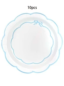 Bộ 10/20/30 chiếc đĩa giấy 7 inch/9 inch màu xanh dương, hồng, đen, viền lượn sóng, đĩa tráng miệng hình nơ, đĩa ăn tối, thích hợp cho đám cưới, tiệc sinh nhật, trang trí bàn ăn. - Ren nhiều màu - Xem 8