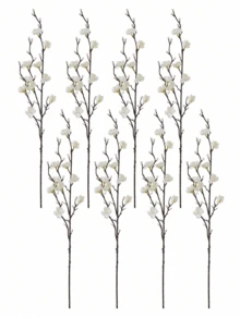 4/8支人造白色梅花，21.7英寸，甜美塑料长茎花卉，适合冬季使用，可用于家居、酒店、办公室、婚礼、派对、花园装饰 - 白色 - 查看 13