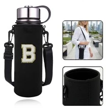1个550-1500毫升运动水壶保温袋，带肩带和可调节水壶套，并绣有A-Z字母。 - 黑色 - 查看 25