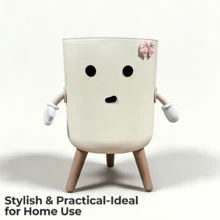 1pc Cute Cartoon Large Trash Can With Lid - Press To Open, Durable Plastic Garbage Bin Suitable For Kitchen, Bathroom, Living Room - Multicolor - View 5