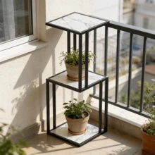 Support pour Plantes à 3 étages, pour Intérieur et Extérieur, Présentoir pour Pots de Fleurs, pour Balcon, Jardin, Patio, Table d'Appoint pour Salon - Marbré à 3 couches - Voir 1