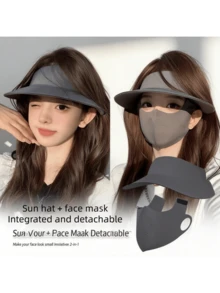 Three-In-One Sunscreen Hat - Detachable Neck Guard - Large Brim Outdoor UV Protection Sun Hat - Summer Women's Full-Face Cycling Seamless Hat - Face Bikini Mask - A - View 4