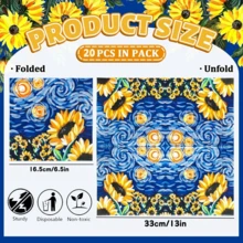 20 Pieces Of Sunflower Party Napkins, Featuring An Oil Painting Style. The Pattern Depicts Various Sunflowers Under The Summer Night Sky, Which Is Abstract And Exquisite. They Are Suitable For Weddings, Birthdays, Festival Celebrations, Bride Gatherings And Summer Parties. They Are Ideal Tableware. - Multicolor - View 3