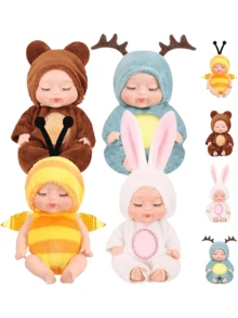 Búp bê tái sinh mini, Búp bê nhồi bông trẻ em, Búp bê sống động như thật có thể giặt được với trang phục động vật nhiều màu sắc, Búp bê dễ thương, Búp bê nhập vai, Thích hợp cho bé trai và bé gái, Quà tặng sinh nhật, Búp bê tái sinh, Búp bê, Búp bê nhồi bông, Búp bê - nhiều màu - Xem 2