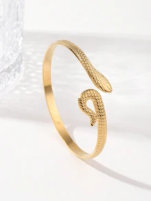 1pc Stainless Steel Snake Shaped Bracelet, Couples Bangle - Gold - View 4