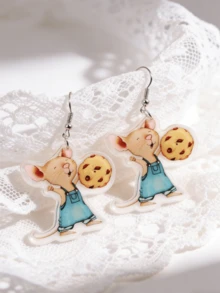1 Pair Creative Cute Mouse Holding Cookie Acrylic Dangle Earrings, Fashionable School Series, Suitable For Teachers And Students, Daily Wear Gift Jewelry - The Mouse Takes the Cookie - View 8
