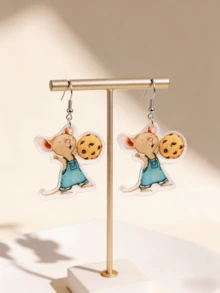 1 Pair Creative Cute Mouse Holding Cookie Acrylic Dangle Earrings, Fashionable School Series, Suitable For Teachers And Students, Daily Wear Gift Jewelry - The Mouse Takes the Cookie - View 6