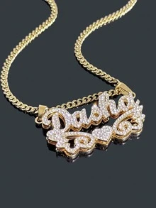 个性化文字项链，嘻哈风格女士定制吊坠项链，尼龙链配吊坠，定制文字首饰，送给情侣、朋友、家人的最佳礼物，银色，秋季时尚，休闲简约，极简主义，男女皆宜，定制时尚，个性化，独特，适合送给女朋友、母亲，母亲节礼物 - 滿鑽項鍊風格7 - 查看 2