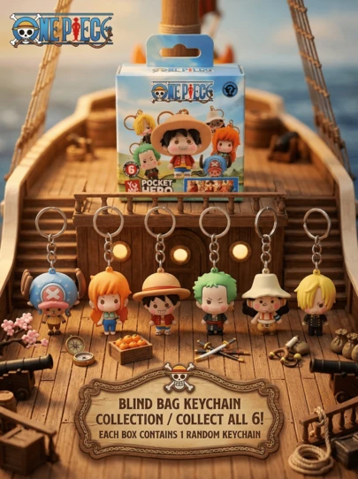 TOEI ANIMATION 1개 공식 인증 블라인드 박스 키체인 (1세트) - 3D 폼 미스터리 박스 장식 지퍼 풀 키체인 백팩 액세서리 컬렉션 선물 - 쵸파, 나미, 루피, 조로, 우솝, 상디
