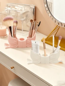 1 pieza Soporte de bolígrafo con forma de lazo adorable - Organizador de escritorio para brochas de maquillaje y útiles de oficina, elegante almacenamiento de brochas de maquillaje, perfecto para diseños decorativos creativos para niñas, estudiantes (consulte la tabla de tallas antes de comprar) - multicolor - Ver 2