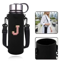 1 túi đựng bình nước thể thao giữ nhiệt 550-1500ml, kiểu đeo chéo, có dây đeo điều chỉnh được, kèm vỏ đựng bình nước thêu chữ A-Z. - màu đen - Xem 35