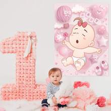 可爱的粉色婴儿派对游戏——给宝宝贴奶嘴海报套装，包含贴纸和眼罩，适合女宝宝生日派对 - 彩色 - 查看 1