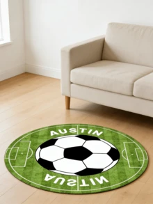 1 pieza Alfombra redonda personalizada de fútbol - Alfombra de fútbol de cachemira sintética con nombre personalizado, alfombra circular suave, decoración de habitación de fanático de los deportes, decoración de fiesta de partido de fútbol, ideal para dormitorios, salas de juegos, cumpleaños, vacaciones y talla grande - Multicolor - Ver 4