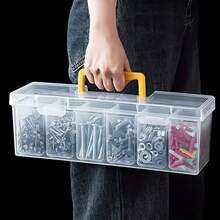 7 piezas Organizador portátil transparente con múltiples compartimentos, contenedor de almacenamiento de hardware transparente para tornillos, llaves, clavos, pernos, piezas, juguetes, cuentas, artículos pequeños, organización del hogar, almacenamiento en el garaje, contenedor de suministros para manualidades, cajón de compartimentos de plástico - Multicolor - Ver 5