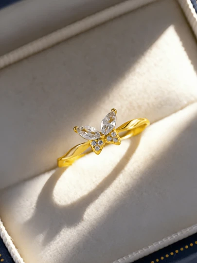 Flyleaf 1 Stück Luxus 925 Sterling Silber 18K Vergoldeter Verdrehter Schmetterling Ring, geeignet für den täglichen Gebrauch, hochwertiges Schmuckgeschenk