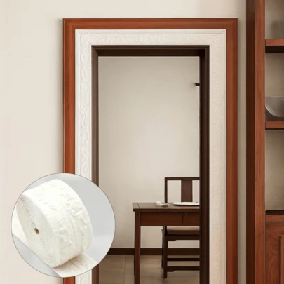 1pc 90.55inchx4.72inch Self-Adhesive PVC Peeling Corner Molding Border Corner Edging Protection Line 3D Texture Edging Trim For Kitchen, Bathroom, TV Frame, Picture Rail & Furniture Protection - Easy Install/Remove, Decorative Baseboard