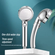 德国产增压手持花洒 | 一键式自动关闭开关 | 可拆卸莲花喷嘴 | 通用接口银色花洒 | 浴室节水增压沐浴必备 - 花灑 - 查看 6