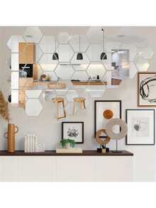 48 Pieces Of Hexagonal Acrylic Mirror Wall Decals, Removable Decorative Mirrors, Self-Adhesive Hexagonal Art Ornaments, Home Decor Stickers, Wall Stickers, Vinyl Decals, Spring Decorations, Freshen Up Your Home, Rama Decorative Sticker Gifts, Birthday Graduation Wall Decor, Room Decorations, Wall Mirrors, Bathroom Decor, Living Room Decor - 1cm - View 1