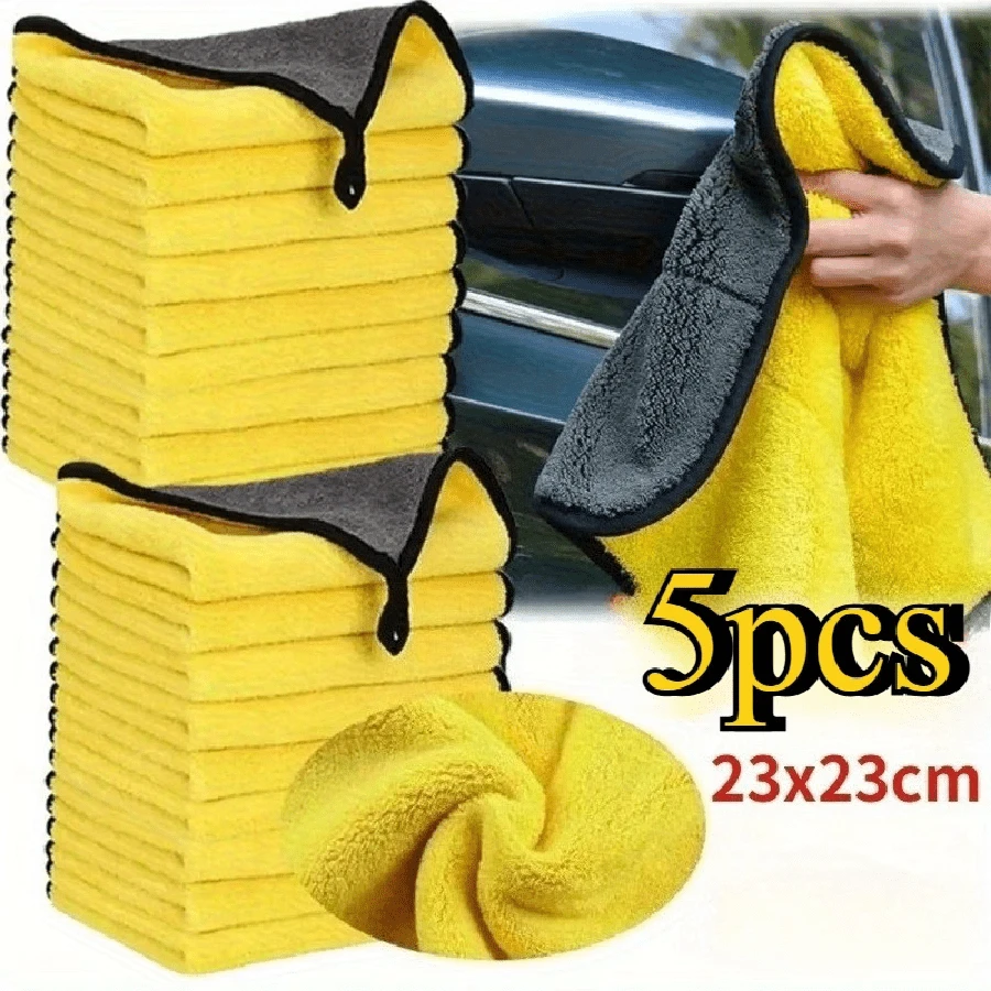 Bộ 5 khăn lau xe dày dặn, kích thước lớn, thấm hút tốt, thích hợp sử dụng trong ô tô và trong nhà, khăn lau hai mặt.